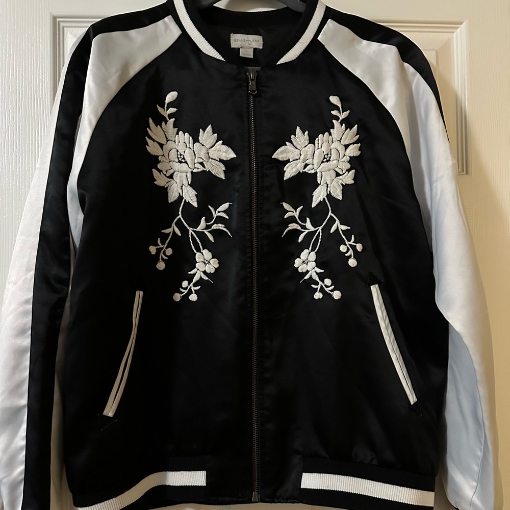Floral Embroidered Black and White Women's Jacket